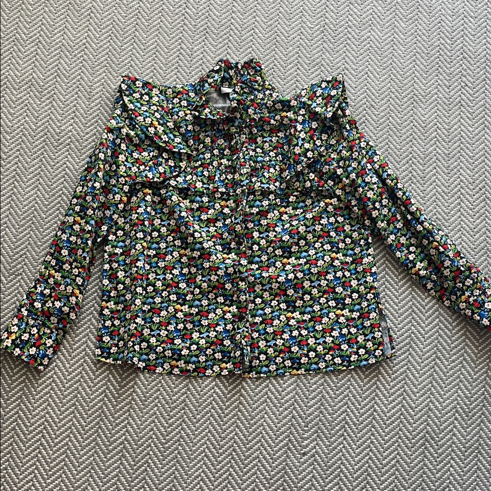 Tuckernuck Girls' Navy Floral Ruffle Collar Blouse